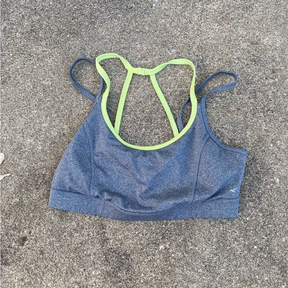 Fabletics Womens Gray Lime Green‎ Strappy Racerback Sports Bra Size Medium